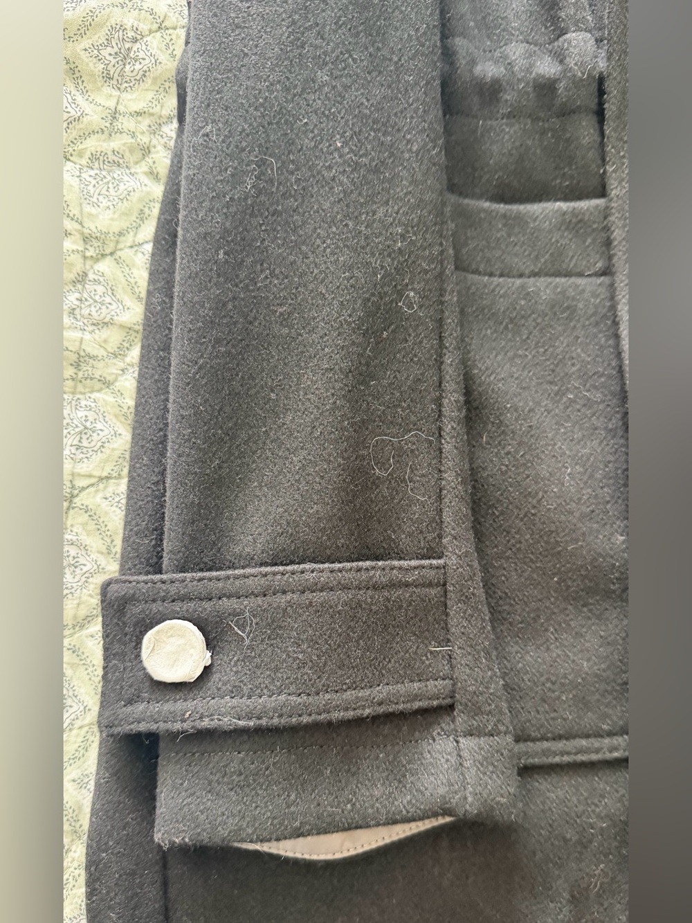 L.L. Bean women’s Black Pea Coat with Light Gray Trim - Picture 3 of 7